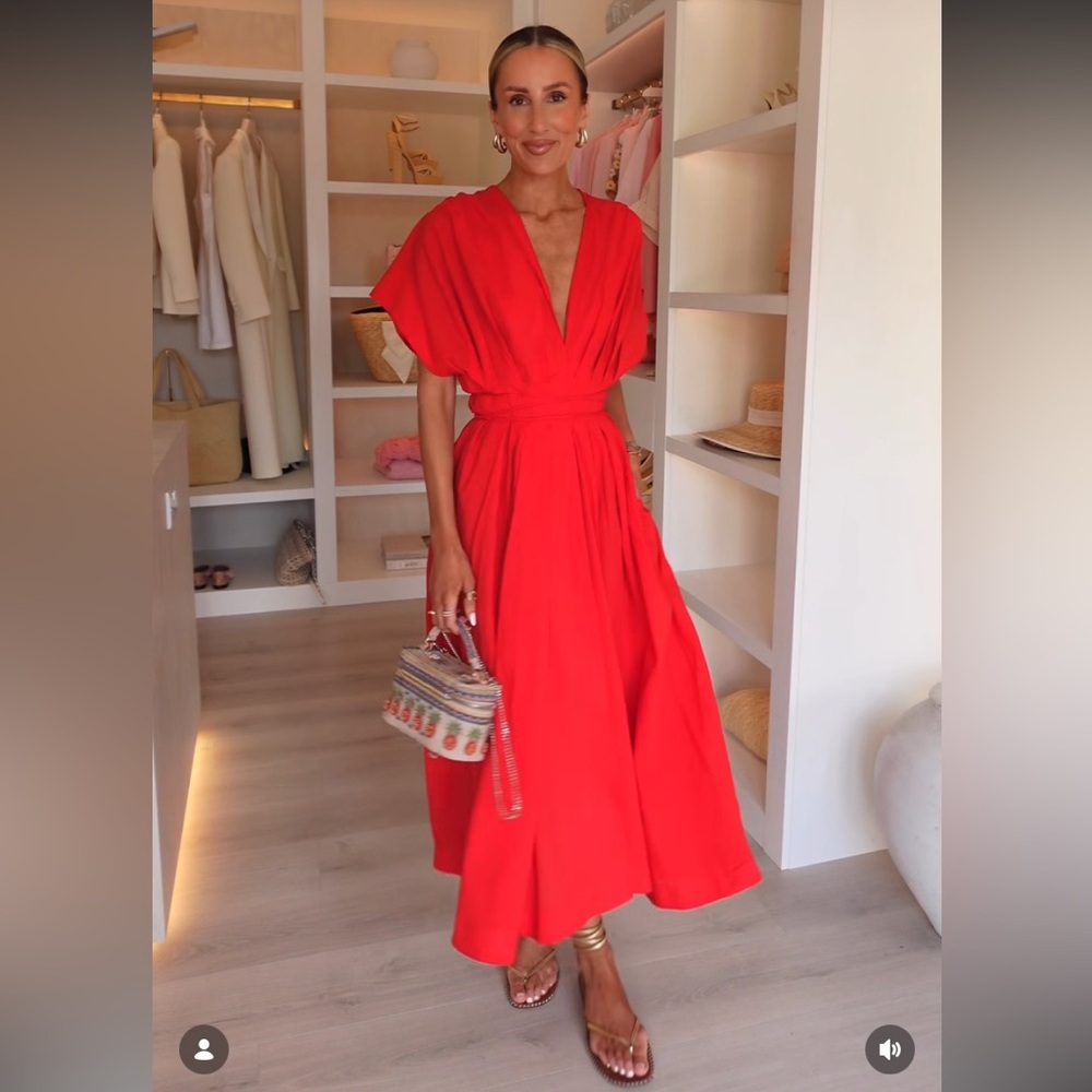 ZARA PLEATED MIDI DRESS ZW COLLECTION Medium RED